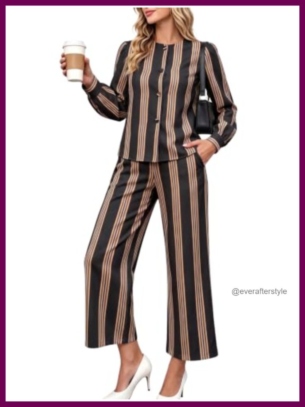 Womens Striped Linen Two Piece Outfit Shirt Pants Set